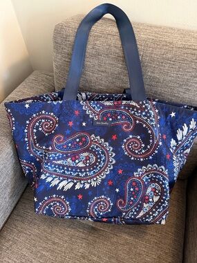 Vera Bradley Navy Paisley Star Tote with Red & White Accents